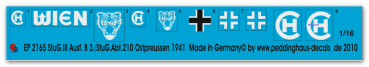 Peddinghaus-Decals 1:16  2165 Stug III Ausf B Abt 210, Ostpreussen 1941