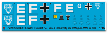 Peddinghaus-Decals 1:16  2166 Stug III Ausf F Abt 210 Russia 1943