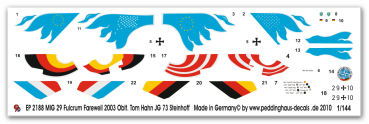 Peddinghaus-Decals 1:144 2188 MIG 29 Fulcrum Farewell 2003 Pilot Oberstl. Tom Hahn JG 73 Steinhoff