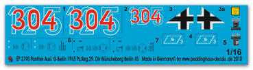 Peddinghaus-Decals 1:16  2190 Panther G Berlin 1945 Pz.Reg. 29. Div. Müncheberg
