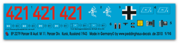 Peddinghaus-Decals 1:16  2279 Panzer III Ausf M 11. Panzer Div. Kursk 1943