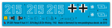 Peddinghaus-Decals 1:16  2281 Panzer IV Ausf. H 1.SS Pz.Reg 5 SS Div Wicking Russland 1943