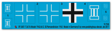 Peddinghaus-Decals 1:16  2401 T34/76 Model 1943/44 , 2 SS Panzerdivision