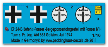 Peddinghaus-Decals 1:16  2443 Commandtank Panther /Panzer IV Hybrid s. Pz. Jäg Abt 653 Galizien