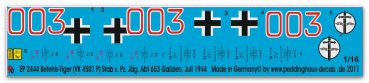 Peddinghaus-Decals 1:16  2444 Commandtank Tiger VK 4501 P) s. Pz. Jäg Abt 653 Galizien