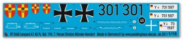 Peddinghaus-Decals 1:16 2460 Leopard A1 A5 Pz.Bat 194 7. Panzer Division Münster-Handorf