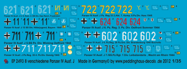 Peddinghaus-Decals 1:35 2493 8 different Panzer IV Ausf. J 1944-1945