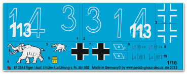 Peddinghaus-Decals 1:16  2514 Tiger I Ausf E frühe Version s. Pz. Abt  502