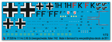 Peddinghaus-Decals 1/72 2528 He 111 H-6 2./KG 26 Löwengeschwader , Italien 1942