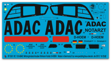 Peddinghaus-Decals 1:32  2531  EC 135 ADAC Rettungshubschrauber Klinikum-Fulda 2010 D-HOEM