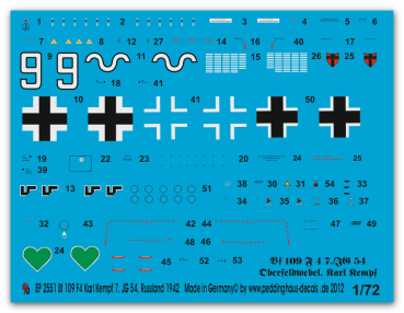 Peddinghaus-Decals 1/72 2551 Bf 109 F 4 7./JG 52 Oberfeldwebel Karl Kempf, Russland 1943