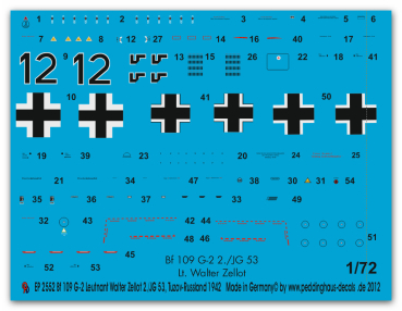 Peddinghaus-Decals 1/72 2552 Bf 109 g-2 Lt. Walter Zellot, 2./JG 53, Tuzov-Russland , August 1942