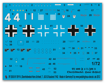Peddinghaus-Decals 1/72 2555 Bf 109 F-4 Oberfeldwebel Hans Schleef, 7./JG3 Mai 1942