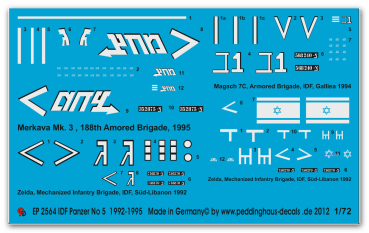 Peddinghaus-Decals 1:72 2362   IDF No 5 Merkava 2 -Magach 7C und 2 M113 Zelda