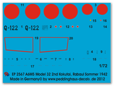 Peddinghaus-Decals 1/72 2567 A6M5 Model 32 2nd Kokutai, Rabaul Sommer 1942