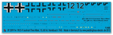 Peddinghaus-Decals 1:48 2599 Fw 190 D-9 Leutnant Theo Nibel 10./JG 54, Varrelbusch, Deutschland 1945