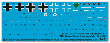 Peddinghaus-Decals 1:48 2603 Bf 109 F-2 Technischer Offizier -Stab JG 52 Oblt. Werner Pichon-Kalau vom Hofe, Juni 1941