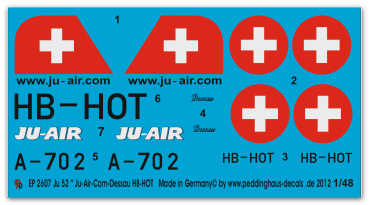 Peddinghaus-Decals 1:48 2607 Ju 52 " Ju-Air-Com- Dessau HB-HOT