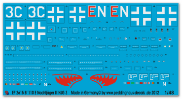 Peddinghaus-Decals 1:48 2615 Bf 110 E Nachtjäger III./ NJG 3