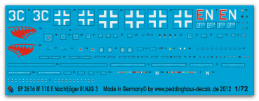 Peddinghaus-Decals 1/72 2616 Bf 110 E Nachtjäger III./ NJG 3