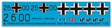 Peddinghaus-Decals 1/72 2624 Fw 200 Condor Immelmann Reisemaschine A.H.