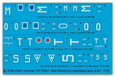 Peddinghaus-Decals 1:48 2626 4 Char B1 bis Panzer Frankreich 1939-1940 No 2