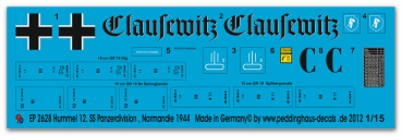 Peddinghaus-Decals 1:16  2628 Hummel 150 mm hauwitzer  Das Reich Clausewitz