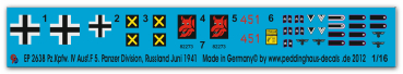 Peddinghaus-Decals 1:16 2638 Pz.Kpfw.IV Ausf. F, 5. Panzer Division, Russia June 1941