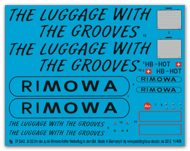 Peddinghaus-Decals 1:48 2643 JU 52/3m der Ju AirRimowa Koffer  Werbeflug in den USA