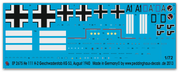 Peddinghaus-Decals 1/72 2675 He 111 H-2 Geschwaderstab KG 53, August 1940