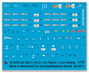 Peddinghaus-Decals 1:72 2693   Sd. Kfz 7-1 8 ton Zugmaschine gepanzert und ungepanzert mit 3,7 fFak 43 und 2 cm Vierling