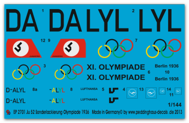 Peddinghaus-Decals 1:144 2701 Ju 52 Olympia Specialpainting 1936