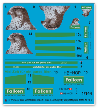 Peddinghaus-Decals 1:144  2702 Ju 52 Ju-Air Franken Brauerei