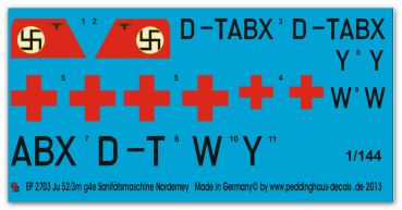 Peddinghaus-Decals 1:144  2703 Ju 52/3m g4e ambulanceplane based on Norderney