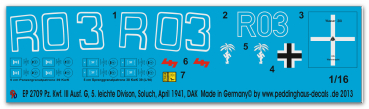 Peddinghaus-Decals 1:16  2709 Pz. Kfw. III Ausf. G 5. Leichte Division, Soluch, April 1941, DAK