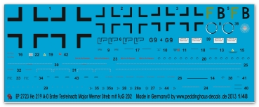 Peddinghaus-Decals 1:48 2723 He 219 A-0 Erster Testeinsatz von Major Werner Streb mit FuG 202