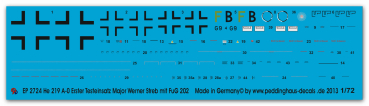 Peddinghaus-Decals 1/72 2724 He 219 A-0 Erster Testeinsatz von Major Werner Streb mit FuG 202