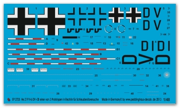 Peddinghaus-Decals 1:48 2725 He 219 V-6 einer von 3 Prototypen in Rechlin für Schleudersitzversuche