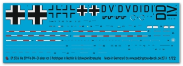 Peddinghaus-Decals 1/72 2726 He 219 V-6 einer von 3 Prototypen in Rechlin für Schleudersitzversuche