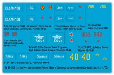 Peddinghaus-Decals 1:72 2738  T34 und KV 1 der russischen Armee