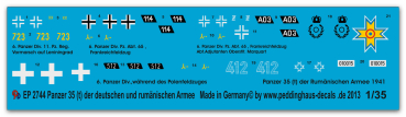 Peddinghaus-Decals 1:35 2744 Panzer 35 ( t) deutsche und rumänische Armee