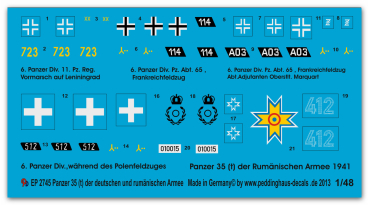 Peddinghaus-Decals 1:48 2745 Panzer 35 ( t) of the german and romainian Army