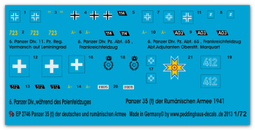 Peddinghaus-Decals 1:72 2746  Panzer 35 ( t) deutsche und rumänische Armee