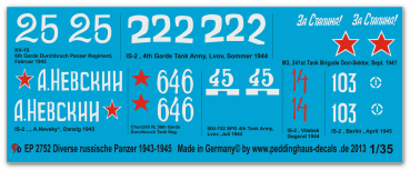 Peddinghaus-Decals 1:35 2752 Misc russian tanks IS 2-KV-1S-Churchill Mk IV-M3- ISU 152
