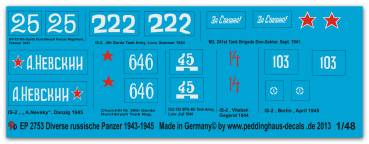 Peddinghaus-Decals 1:48 2753 Misc russian tanks IS 2-KV-1S-Churchill Mk IV-M3- ISU 152