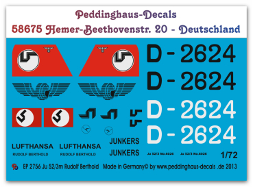 Peddinghaus-Decals 1/72 2756 Ju 52/3m Rudolf Berthold