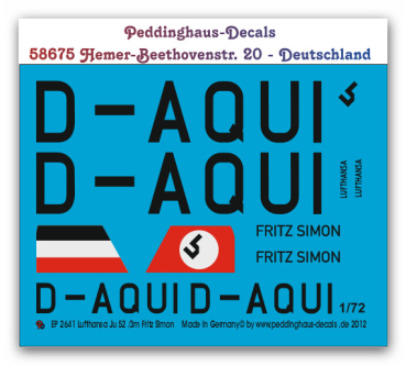 Peddinghaus-Decals 1/72 2757 Ju52/3m Fritz Simon