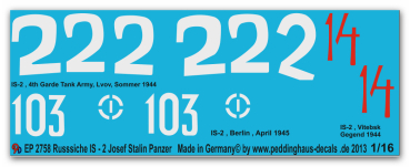 Peddinghaus-Decals 1:16  2758 3 different IS-2 Josef Stalin tanks