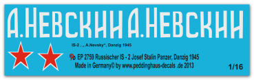 Peddinghaus-Decals 1:16  2759 IS-2 Josef Stalin , Danzig 1945