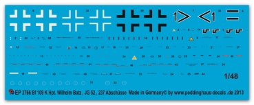 Peddinghaus-Decals 1:48 2766 Bf 109 K Hpt. Wilhem Batz Gruppen Kommandeur JG 52 237 Abschüsse